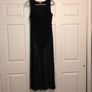 Long black tank top dress with built in unitard